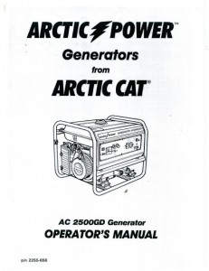 Arctic Cat 2500GD Generator Owners Manual