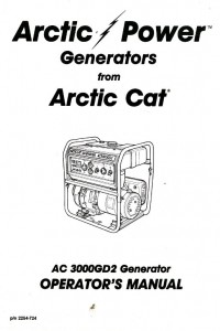 Arctic Cat 3000GD2 Generator Owners Manual